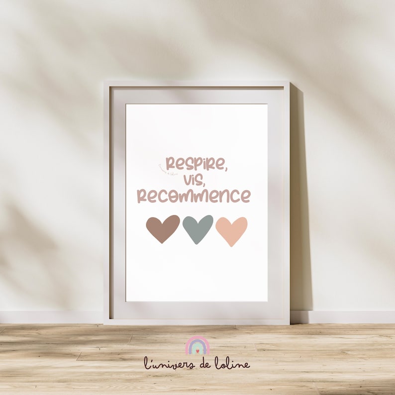 Carte ou Affiche "Respire, vis, recommence" - Message inspirant et motivant - affirmation positive sur la vie image 1