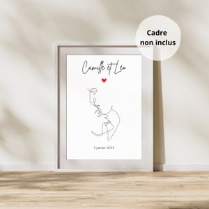 Póster de pareja personalizado con nombres y fecha - póster de pareja minimalista - póster de pareja de una sola línea