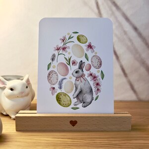 Carte Joyeuses Pâques - carte de pâques - lapin de pâques - décoration de pâques - illustration florale et lapin