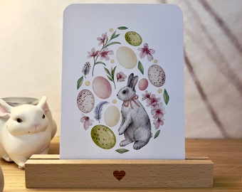 Carte Joyeuses Pâques - carte de pâques - lapin de pâques - décoration de pâques - illustration florale et lapin