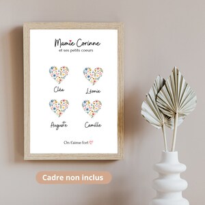 Affiche personnalisée mamie , "mamie et ses petits cœurs" - cœur fleurie avec prénom - cadeau fête des grands mères