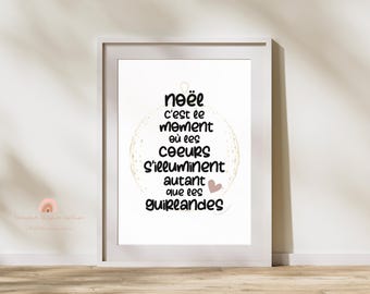 Poster or card quote "Christmas is the time when hearts light up as much as garlands" - Festive Christmas decoration
