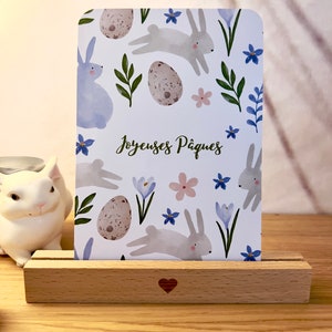 Carte Joyeuses Pâques - carte de pâques - lapin de pâques - décoration de pâques - illustration florale et lapin
