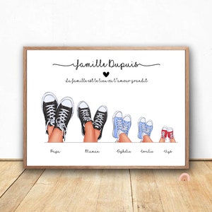 Nome personalizado do cartaz da família e tênis de basquete, retrato de família em sapatos, criança e animais, presente de família personalizado
