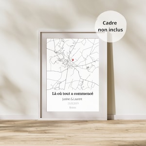 Affiche couple personnalisée- affiche carte lieu de rencontre- affiche carte ville - Affiche GPS - Affiche carte ville minimaliste