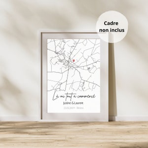Affiche couple personnalisée- affiche carte lieu de rencontre- affiche carte ville - Affiche GPS - Affiche carte ville minimaliste