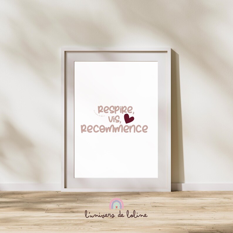 Carte ou Affiche "Respire, vis, recommence" - Message inspirant et motivant - affirmation positive sur la vie image 3
