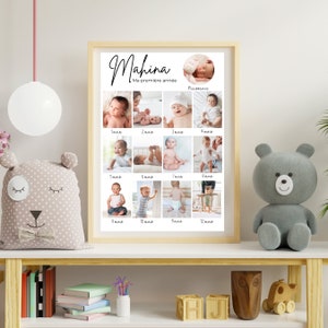 Anpassbares Poster mein erstes Jahr - 13 Fotos - 1. Geburtstag - Baby-Souvenir-Fotocollage des ersten Jahres