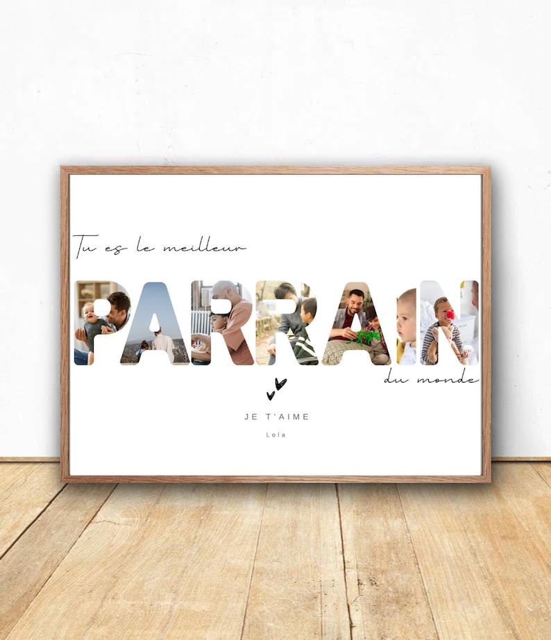 Cartel de padrino personalizado con fotos, regalo de bautismo, souvenirs de padrino, texto y fotos personalizables, idea de regalo de padrino imagen 1