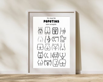 Toilet humor poster here all butts are accepted - WC poster - Toilet poster - toilet decoration - humorous poster