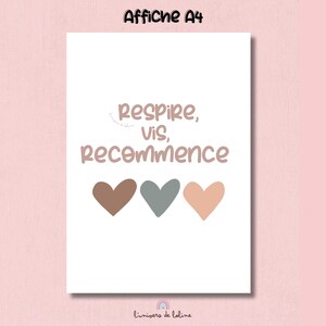 Carte ou Affiche "Respire, vis, recommence" - Message inspirant et motivant - affirmation positive sur la vie image 6