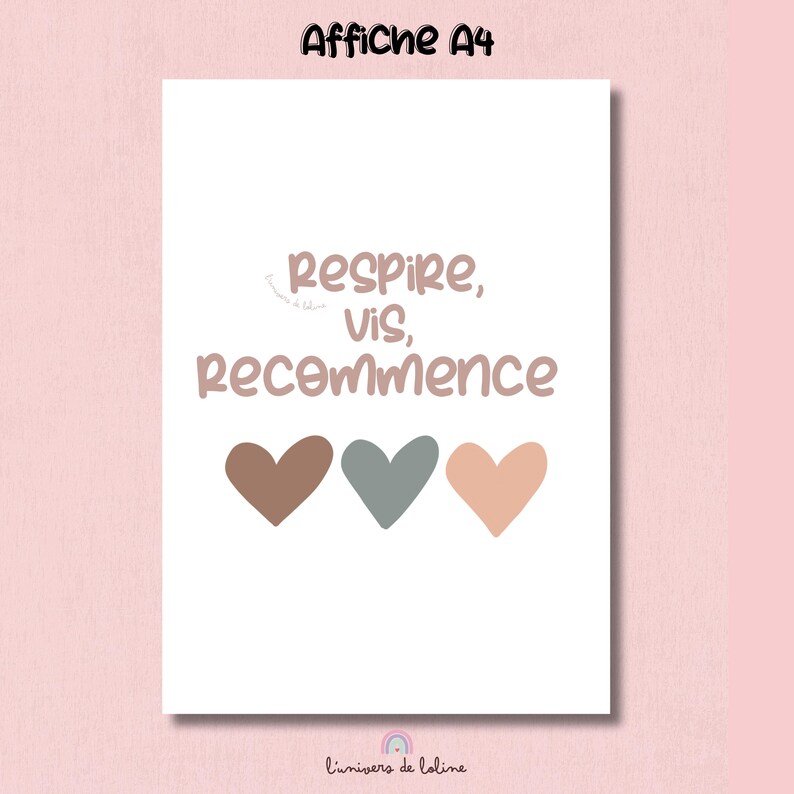Carte ou Affiche "Respire, vis, recommence" - Message inspirant et motivant - affirmation positive sur la vie image 6