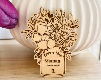 Magnet en bois personnalisé bouquet de fleurs fête des mères - bonne fête maman - magnet personnalisé - cadeau maman