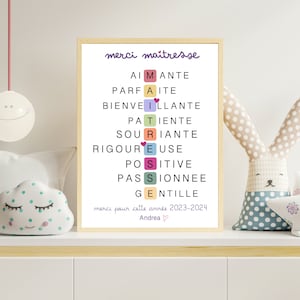 Affiche Maîtresse d'école personnalisée, affiche institutrice, cadeau maîtresse , cadeau de fin d’année, cadeau pour maitresse, Scrabble