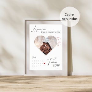 Póster fotográfico de pareja personalizado con fecha de reunión y nombres - San Valentín - boda - unión civil - reunión