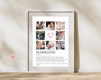 Cartel personalizado de madrina con fotos - cartel de definición de madrina - regalo de madrina