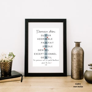 Affiche parrain personnalisée , cadeau parrain , baptême, parrain d'amour, parrain chéri
