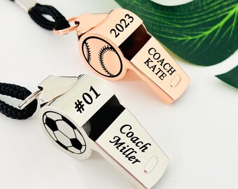 Personalized Stainless Whistle Necklace Custom Coach Whistle Necklace Engraved Metal Outdoor Coach Whistle Personalized Sport Gift for Coach