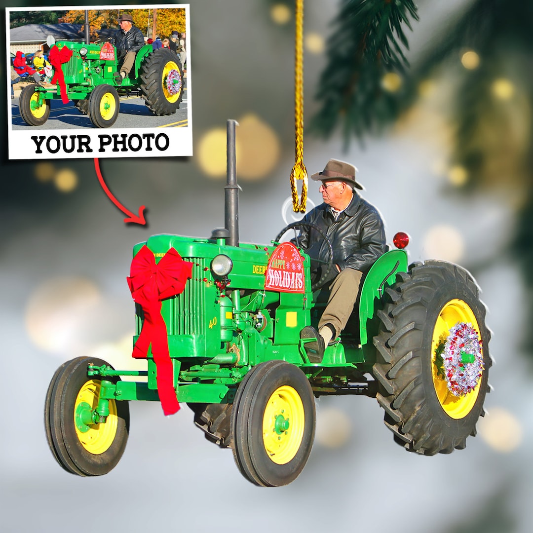 Tractor Christmas Ornament, Custom Photo Farm Tractor Ornament, Family