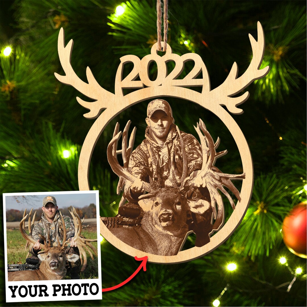 Custom Photo Hunting Wooden Ornament, Hunting Ornament, Gift for Deer