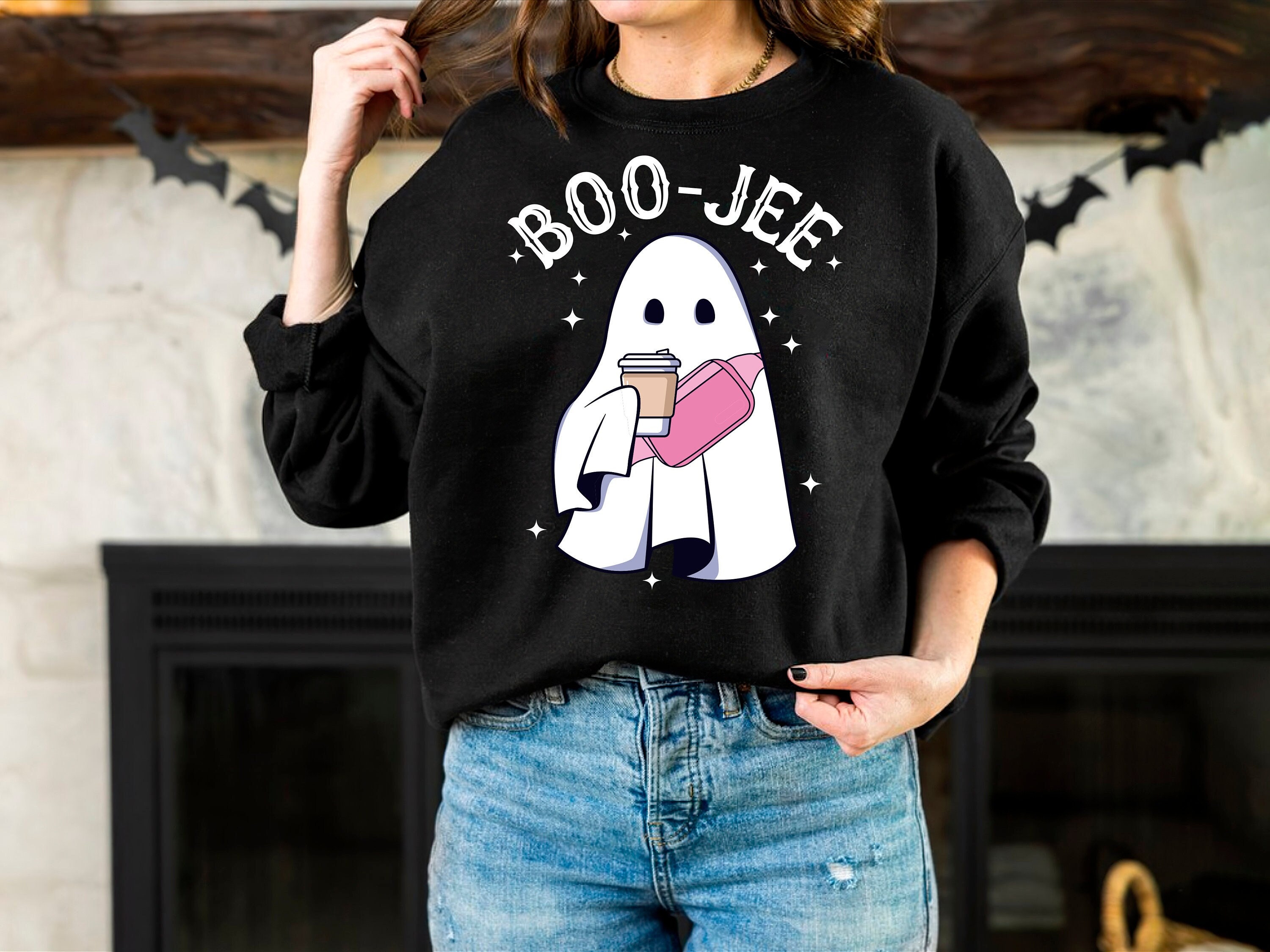 famiffo Boo-Jee Sweatshirt, Halloween Boujee Ghost Unisex Crewneck, Coffee Ghost Tee, Bohemian Halloween Clothing, Ice Coffee Ghost Sweatshirt