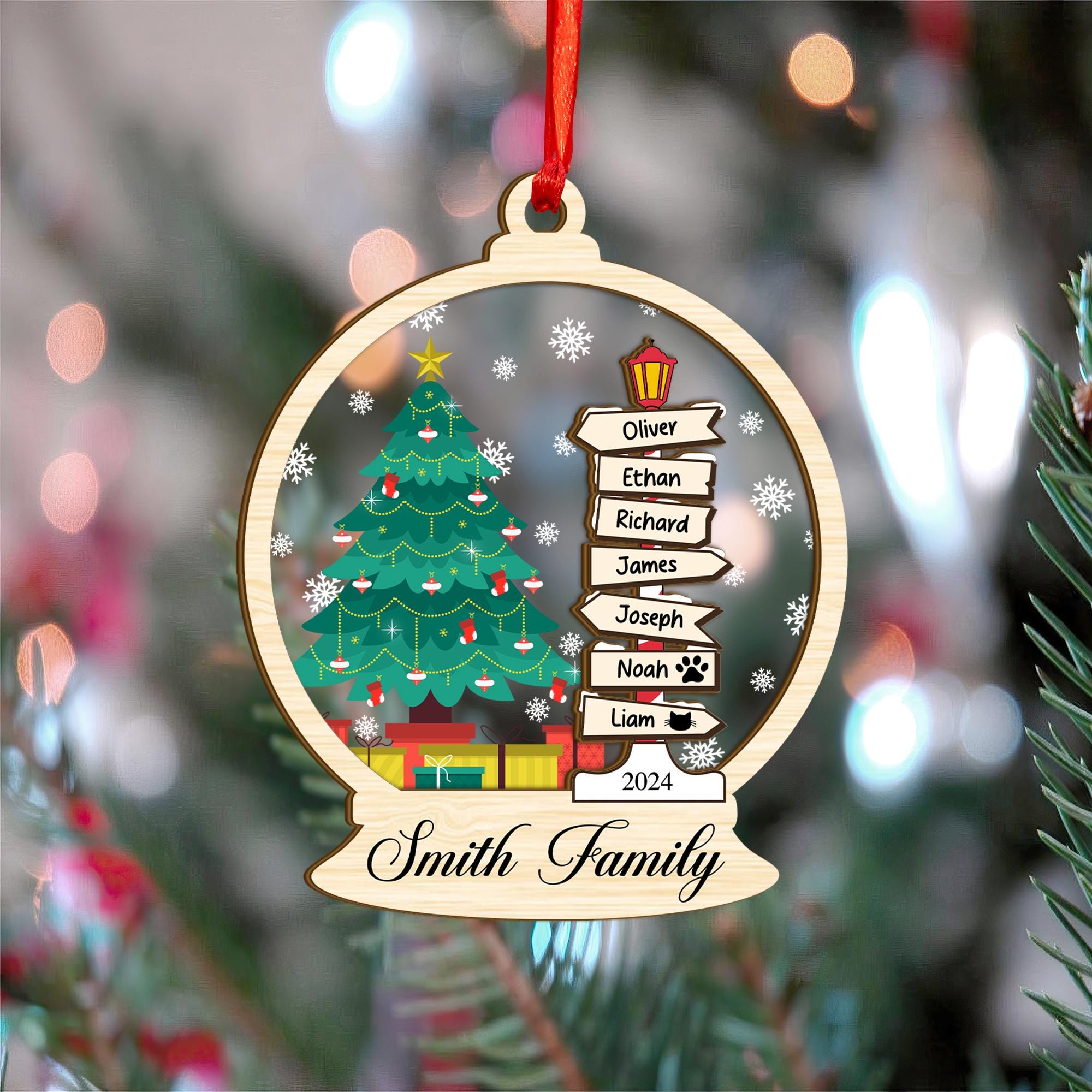 Personalized Family Christmas Ornament, Custom Family Christmas Tree Ornaments, Family Tree 2024 Xmas Keepsake, Family with Pet Names Gift