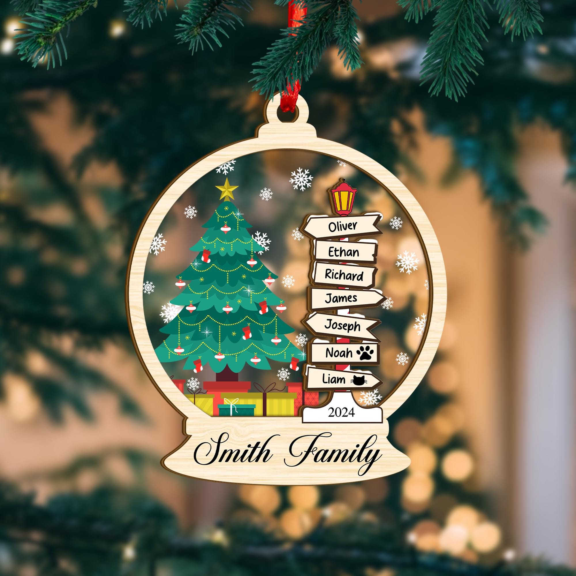 Personalized Family Christmas Ornament, Custom Family Christmas Tree Ornaments, Family Tree 2024 Xmas Keepsake, Family with Pet Names Gift