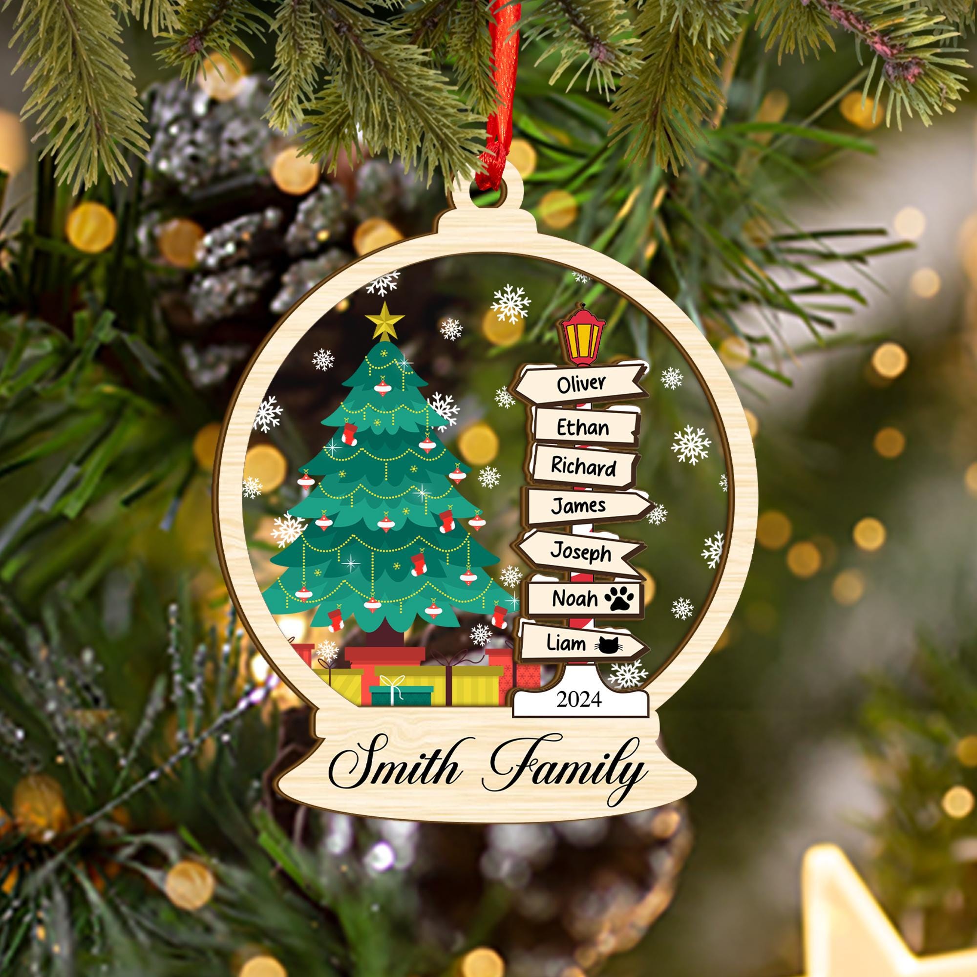 Personalized Family Christmas Ornament, Custom Family Christmas Tree Ornaments, Family Tree 2024 Xmas Keepsake, Family with Pet Names Gift