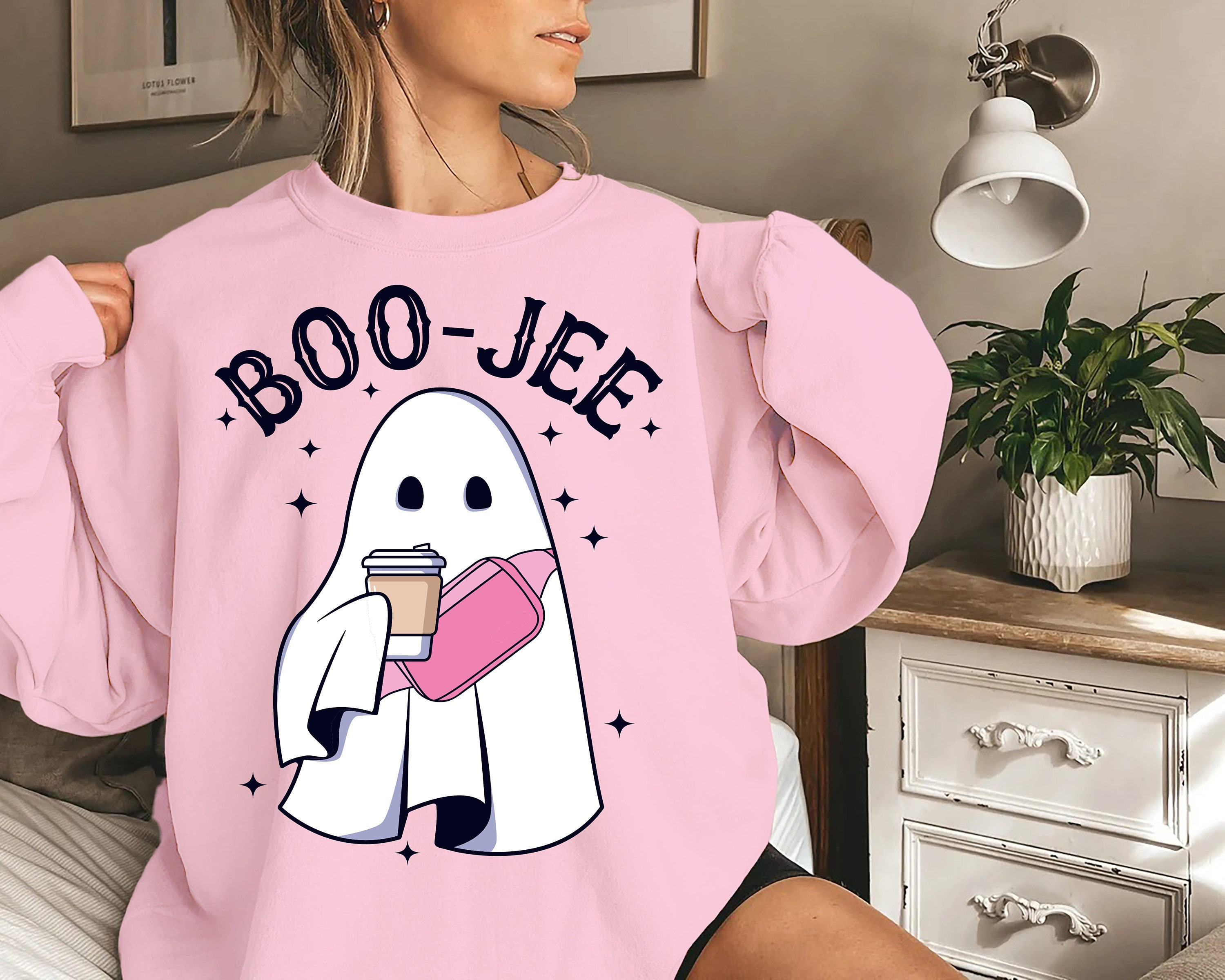 famiffo Boo-Jee Sweatshirt, Halloween Boujee Ghost Unisex Crewneck, Coffee Ghost Tee, Bohemian Halloween Clothing, Ice Coffee Ghost Sweatshirt