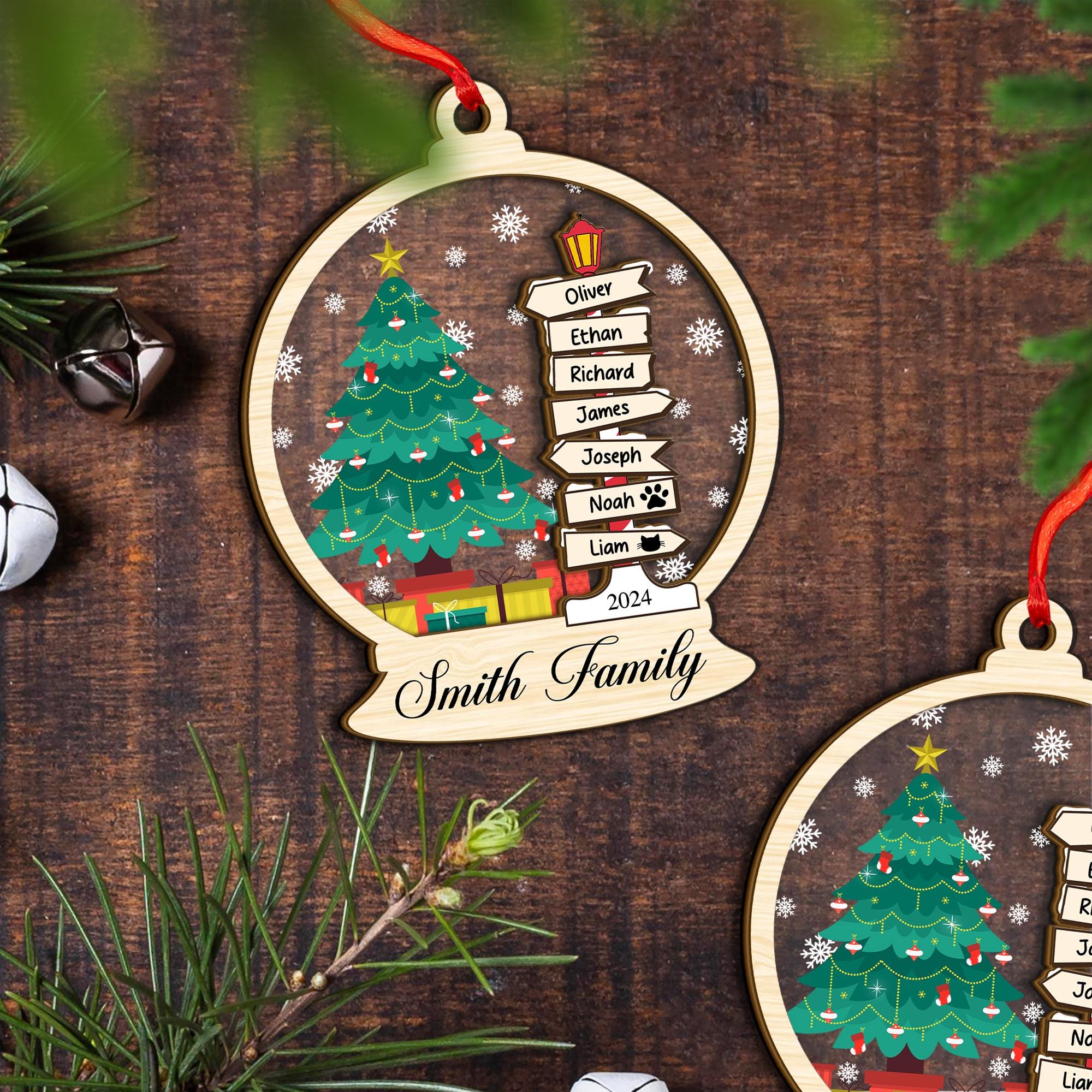 Personalized Family Christmas Ornament, Custom Family Christmas Tree Ornaments, Family Tree 2024 Xmas Keepsake, Family with Pet Names Gift