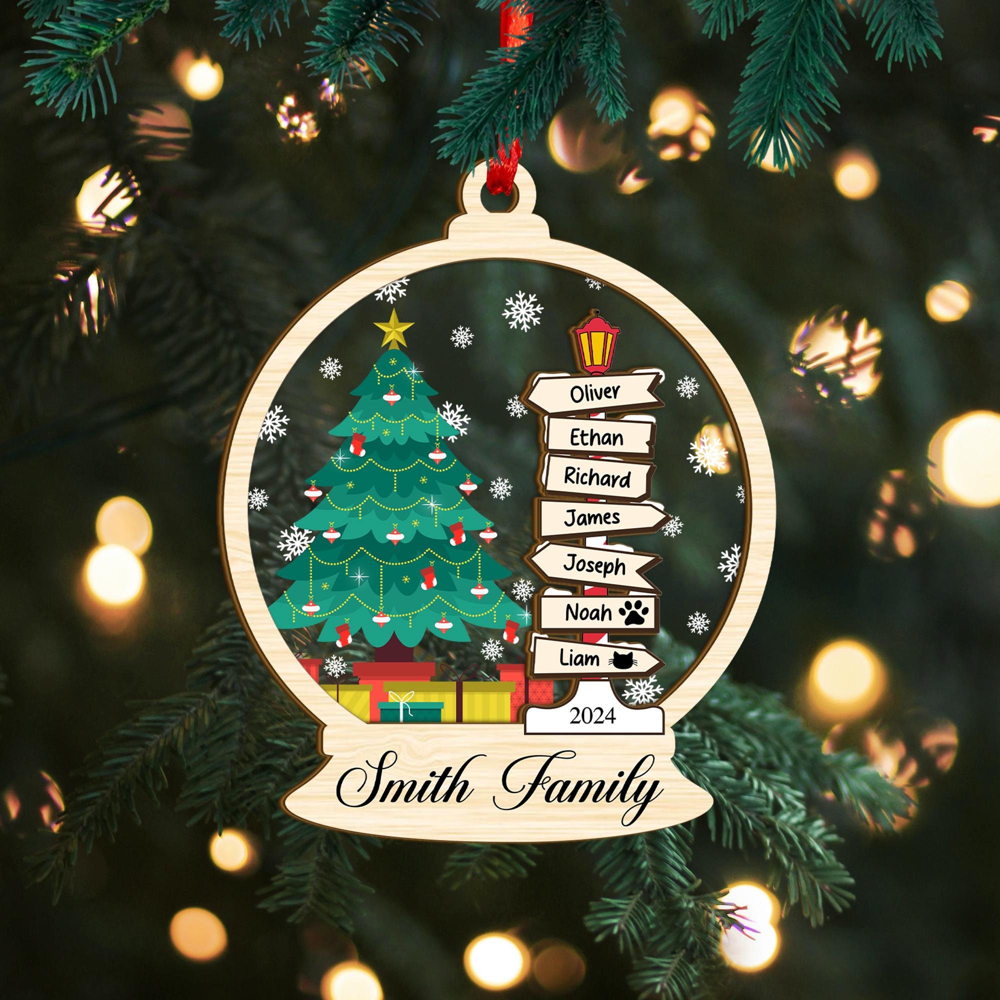Personalized Family Christmas Ornament, Custom Family Christmas Tree Ornaments, Family Tree 2024 Xmas Keepsake, Family with Pet Names Gift