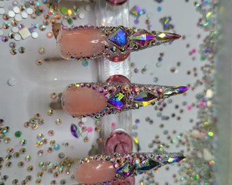 XXL French Bling Nails | Luxury Press-on | Diamond Nails