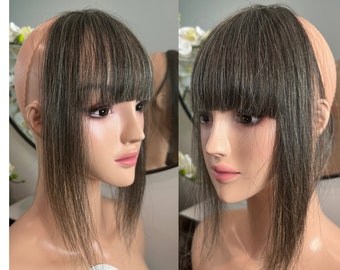 Lavia - handmade Thick Salt and Pepper Front Hair bangs, real human hair fringe clips, dye and heat tooks Ok