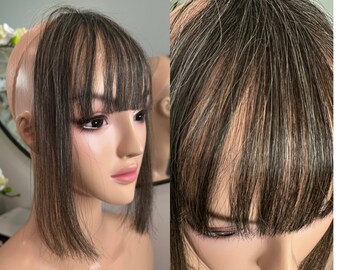 Lavia - Handmade salt and pepper Hair bangs, real hair fringe clips, dye and heat tools OK - Best for effortless changing hair styles