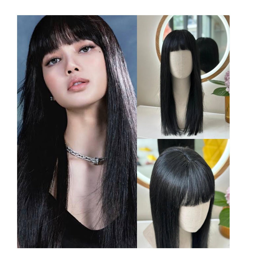 Lavia, Lisa Blackpink Inspiration, Jet Black With Front Bangs Wig