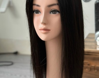 ラヴィア、カスタムオーダー、カスタムサイズ、デラックス高密度シルクラージベースリアルヒューマンヘアトッパー、フリーパーティング