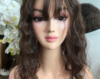 Lavia, half head topper, custom order chocolate brown human hair silk based wavy curl Hair Topper