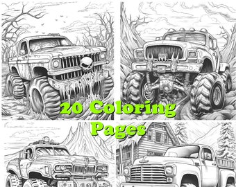Truck Coloring Book: 20 Detailed Truck Illustrations (PNG)