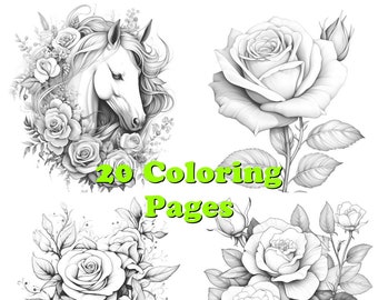 Rose Coloring Pages: Floral Illustrations (Digital Download)