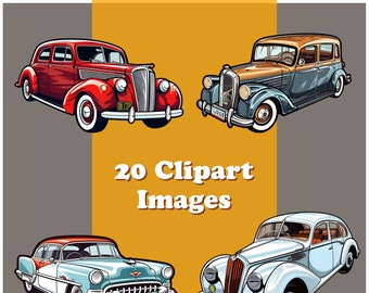 Vintage Car Clipart Pack: Classic Car Art, Transparent PNG (Digital Download)