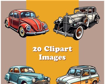 Vintage Car Clipart: Classic Automobile Art, Transparent PNG (Digital Download)