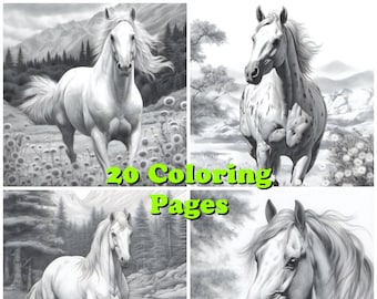 Grayscale Horse Coloring Pages, Horse Coloring Sheet, Horse Coloring Book