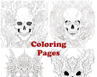 Skull Coloring Pages: Tattoo Art Designs (PNG)