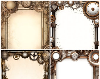 Steampunk Border Paper Collection 2 for Invitations, Functions or Art, Diesel-punk, Retrofuturistic, Brasspunk