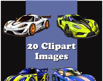 Sports Car Clipart Pack 2, Race Car Art, Printable, Scrapbooking, Stickers, Digital, Downloadable