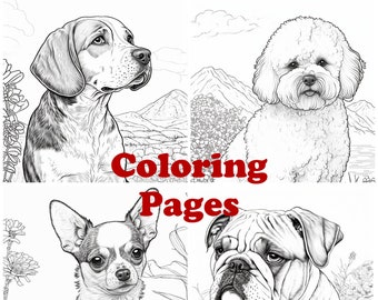 Dog Coloring Pages, Dog Coloring Sheets, Puppy Coloring Book, Dog Art, Digital Download, JPG, Animal Coloring, Pet Coloring
