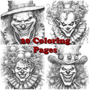 Evil Clown Coloring Pages Vol 2, Verrückter Clown Malbuch, Malbuch Clown, Evil Designs, Halloween