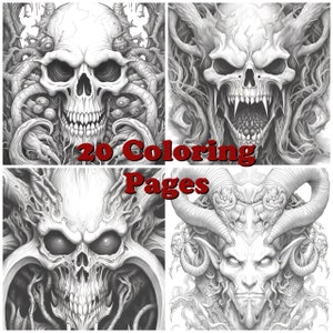 Devils, Demons and Skulls Coloring Pages, Demon Coloring Sheets, Devil Coloring Book, Evil Designs, Halloween