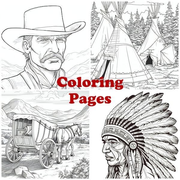 Wild West Coloring Pages, Wild West Coloring Sheet, Cowboy Coloring Book, Western Coloring Sheet