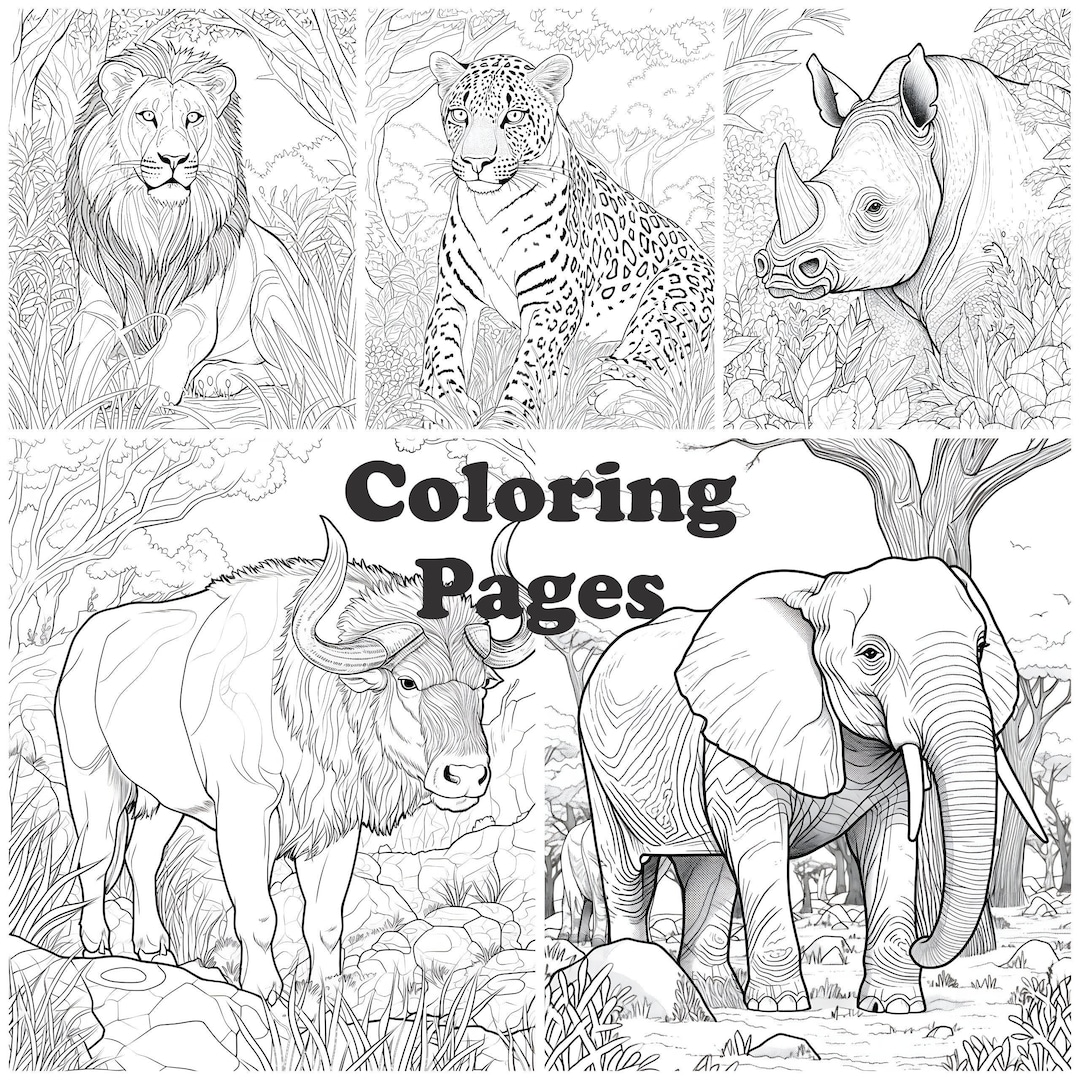 African Big 5 Coloring Pages, Big 5 African Coloring Sheets, Big 5 ...